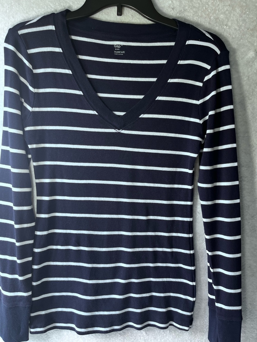 GAP Super Soft Navy White Striped Long Sleeve Tee Size Medium